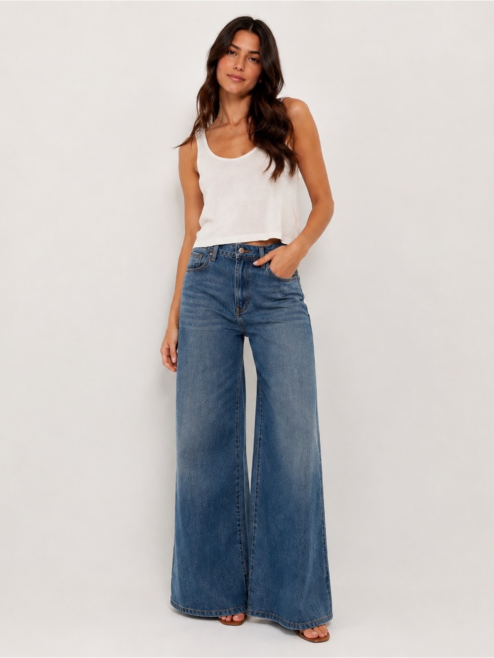 Edikted Wide Leg Baggy Jeans Medium Wash Y2K Relaxed Denim Size M
